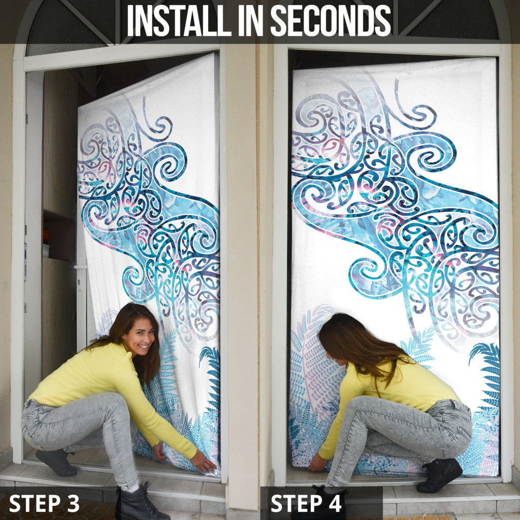 Aotearoa Maori Koru Curves Door Cover Aqua Paua Shell LT7 - Polynesian Pride