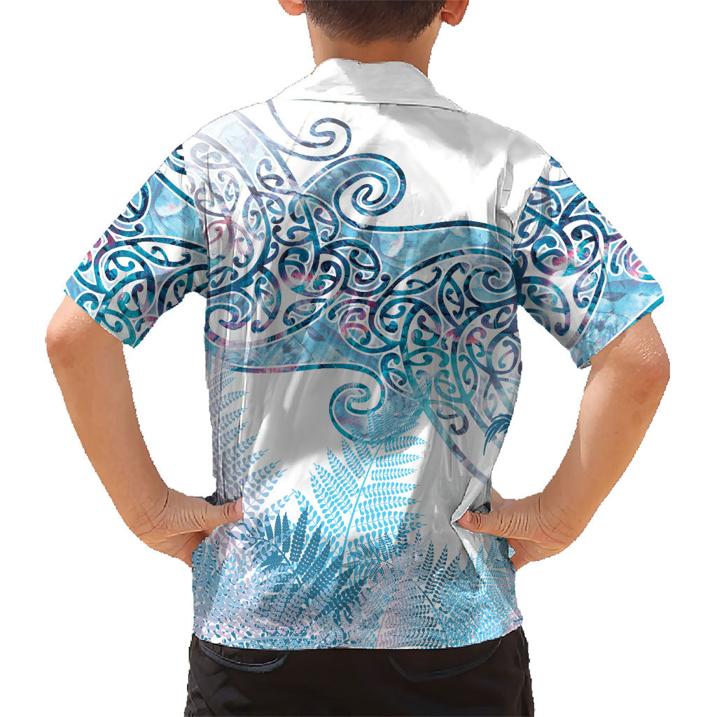 Aotearoa Maori Koru Curves Family Matching Off Shoulder Short Dress and Hawaiian Shirt Aqua Paua Shell