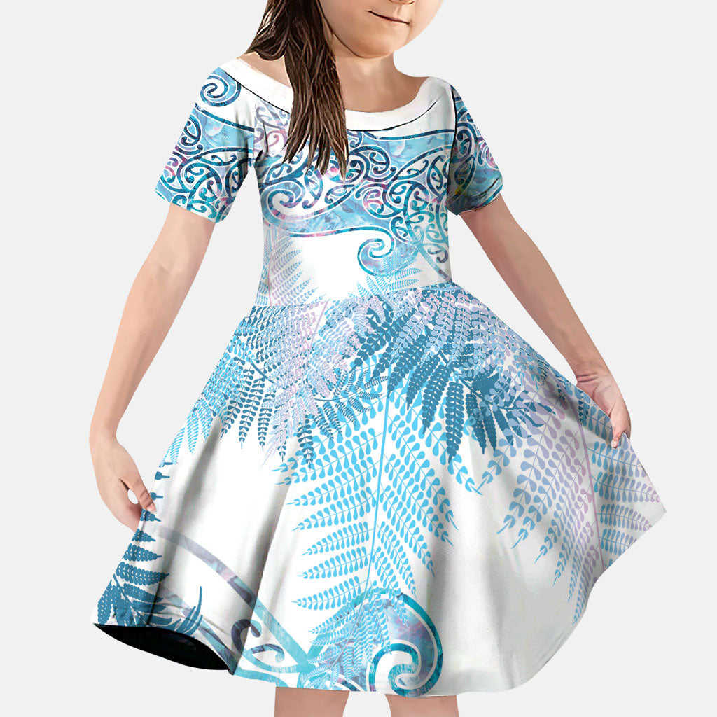 Aotearoa Maori Koru Curves Family Matching Short Sleeve Bodycon Dress and Hawaiian Shirt Aqua Paua Shell
