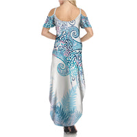 Aotearoa Maori Koru Curves Family Matching Summer Maxi Dress and Hawaiian Shirt Aqua Paua Shell