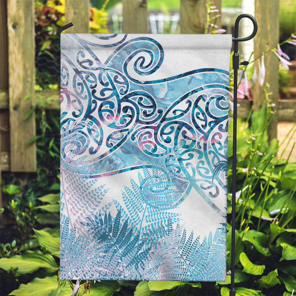 Aotearoa Maori Koru Curves Garden Flag Aqua Paua Shell LT7 Garden Flag Blue - Polynesian Pride