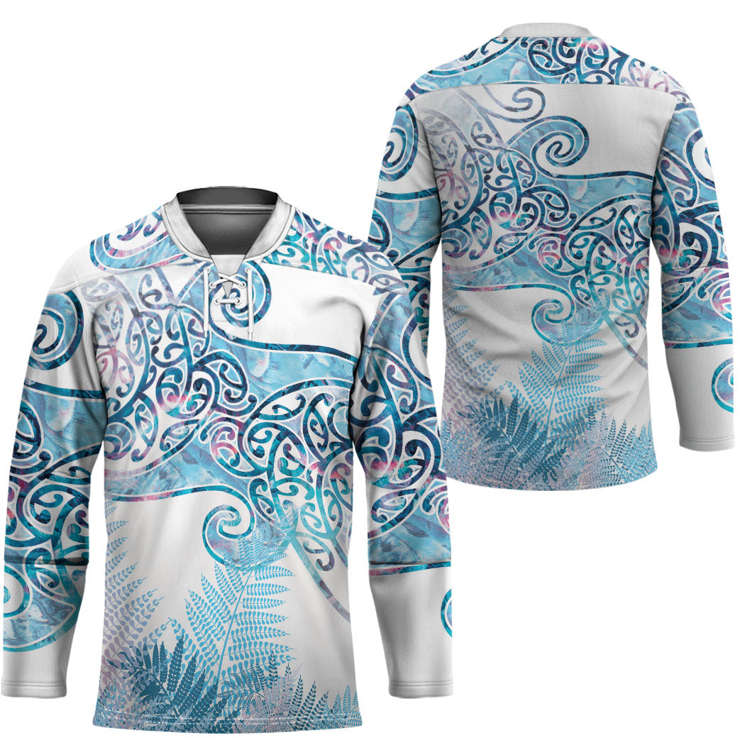 Aotearoa Maori Koru Curves Hockey Jersey Aqua Paua Shell LT7 - Polynesian Pride