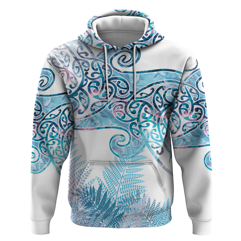 Aotearoa Maori Koru Curves Hoodie Aqua Paua Shell