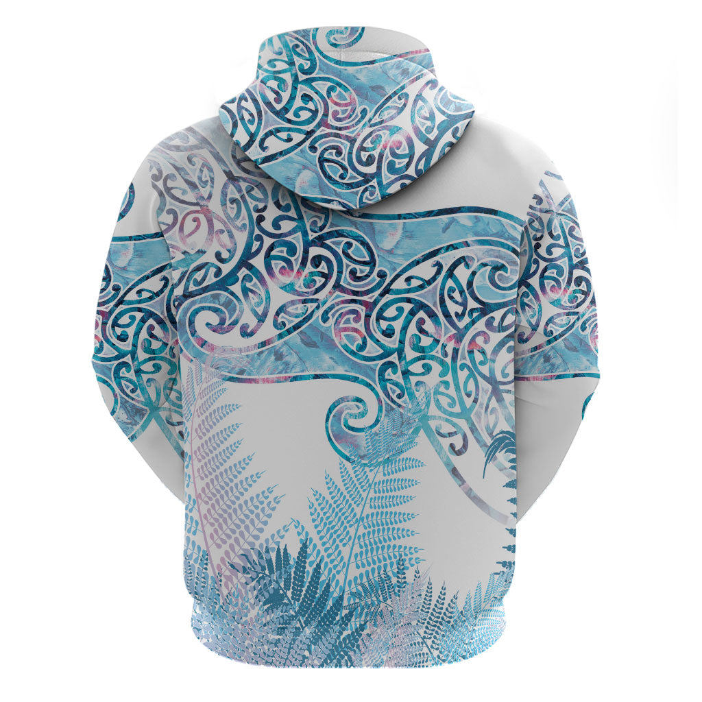 Aotearoa Maori Koru Curves Hoodie Aqua Paua Shell