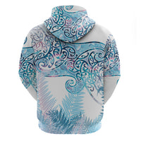 Aotearoa Maori Koru Curves Hoodie Aqua Paua Shell