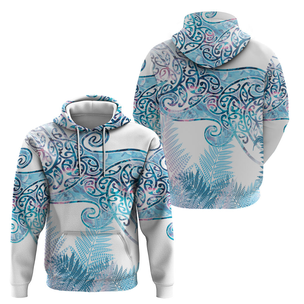 Aotearoa Maori Koru Curves Hoodie Aqua Paua Shell