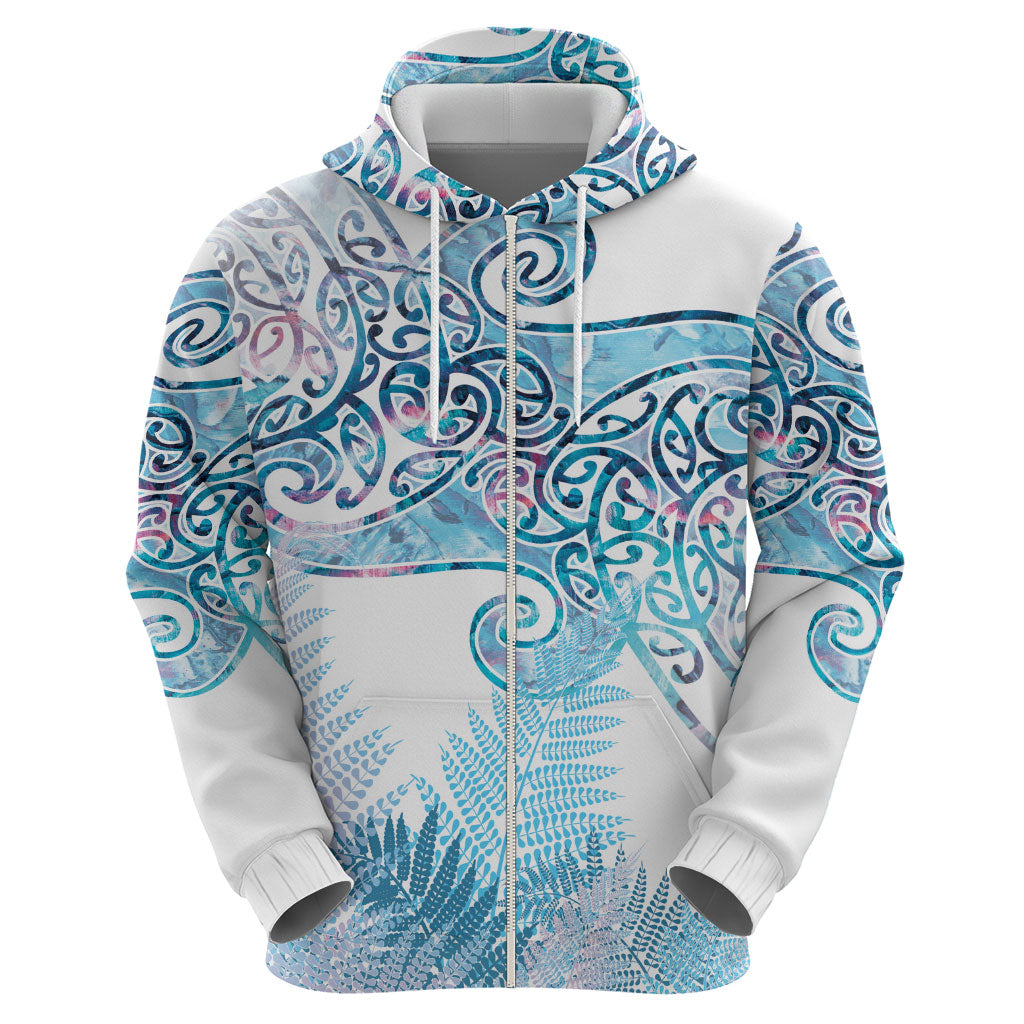 Aotearoa Maori Koru Curves Hoodie Aqua Paua Shell