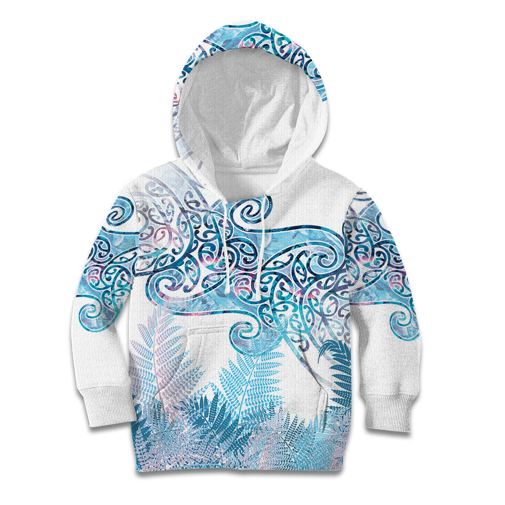 Aotearoa Maori Koru Curves Kid Hoodie Aqua Paua Shell LT7 Hoodie Blue - Polynesian Pride