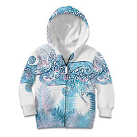Aotearoa Maori Koru Curves Kid Hoodie Aqua Paua Shell LT7 Zip Hoodie Blue - Polynesian Pride