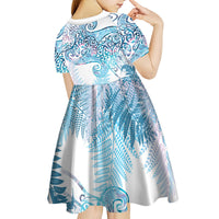 Aotearoa Maori Koru Curves Kid Short Sleeve Dress Aqua Paua Shell LT7 - Polynesian Pride