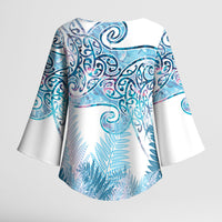 Aotearoa Maori Koru Curves Kimono Sleeve Blouse Aqua Paua Shell LT7 - Polynesian Pride