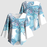 Aotearoa Maori Koru Curves Kimono Sleeve Blouse Aqua Paua Shell LT7 - Polynesian Pride