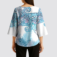 Aotearoa Maori Koru Curves Kimono Sleeve Blouse Aqua Paua Shell LT7 - Polynesian Pride