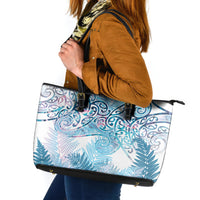 Aotearoa Maori Koru Curves Leather Tote Bag Aqua Paua Shell LT7 Blue - Polynesian Pride