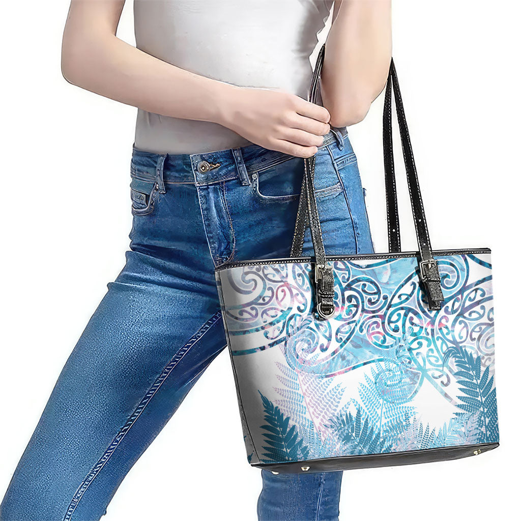 Aotearoa Maori Koru Curves Leather Tote Bag Aqua Paua Shell LT7 - Polynesian Pride