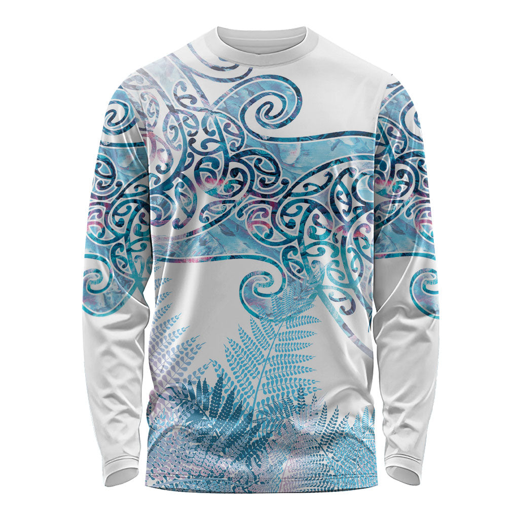 Aotearoa Maori Koru Curves Long Sleeve Shirt Aqua Paua Shell LT7 Unisex Blue - Polynesian Pride