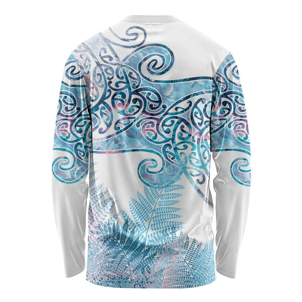 Aotearoa Maori Koru Curves Long Sleeve Shirt Aqua Paua Shell LT7 - Polynesian Pride