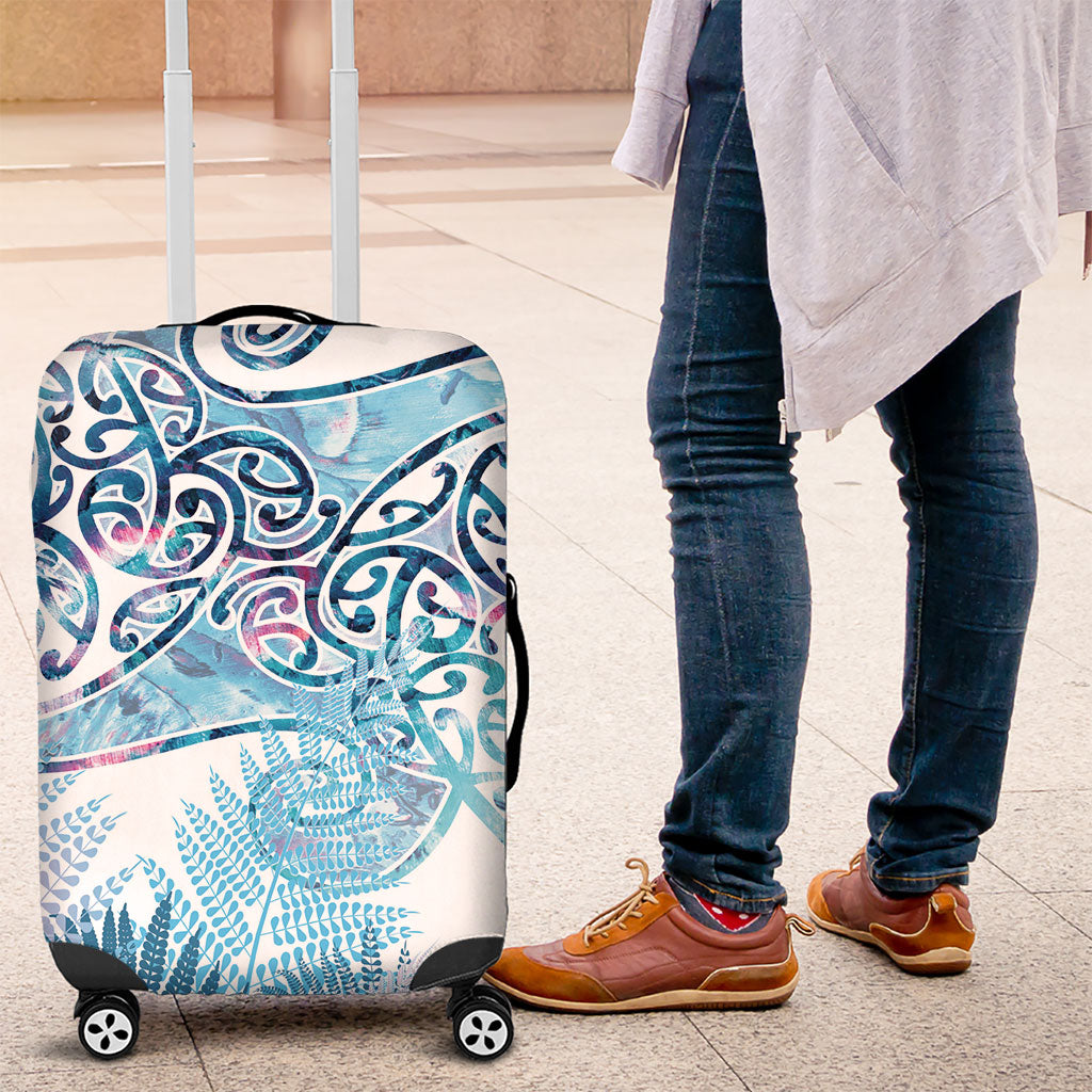 Aotearoa Maori Koru Curves Luggage Cover Aqua Paua Shell LT7 Blue - Polynesian Pride