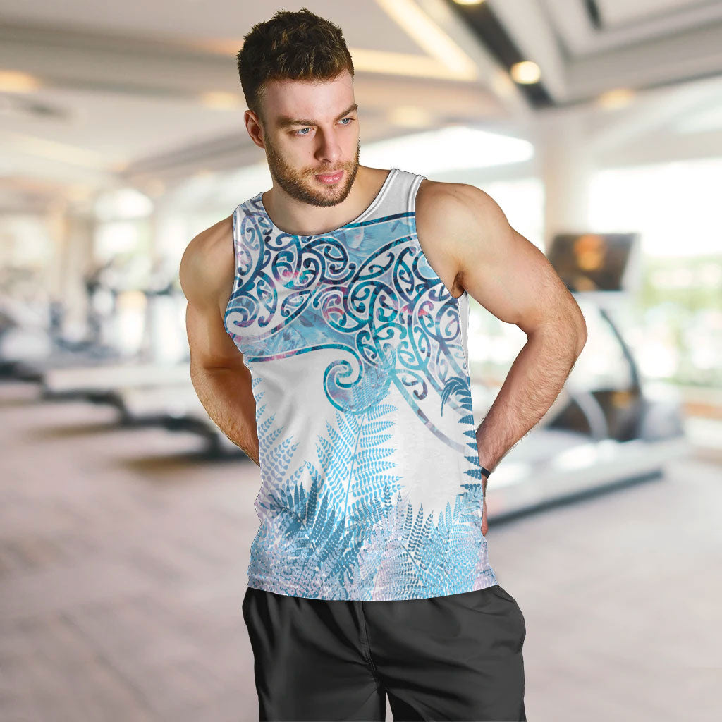 Aotearoa Maori Koru Curves Men Tank Top Aqua Paua Shell LT7 Blue - Polynesian Pride