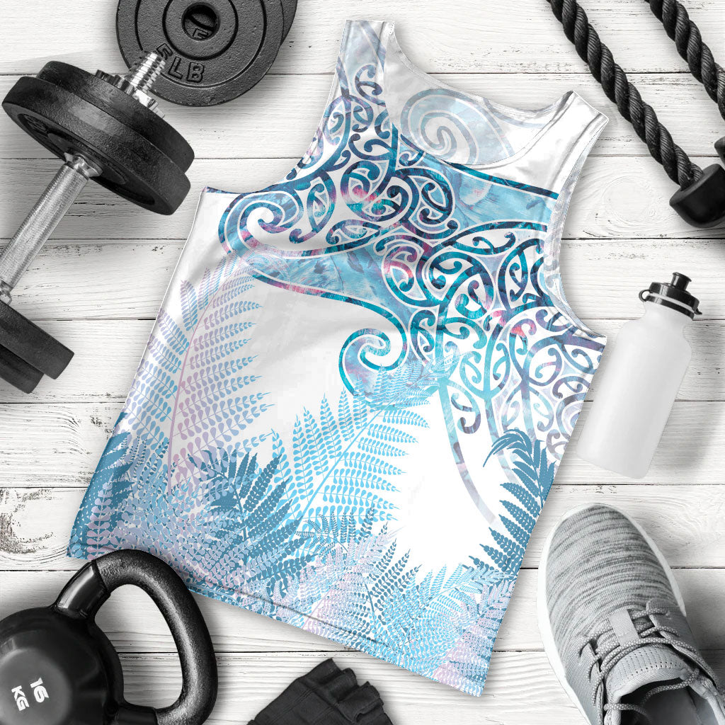 Aotearoa Maori Koru Curves Men Tank Top Aqua Paua Shell LT7 - Polynesian Pride