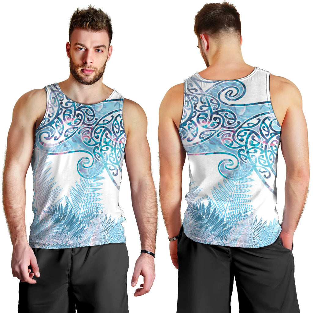 Aotearoa Maori Koru Curves Men Tank Top Aqua Paua Shell LT7 - Polynesian Pride