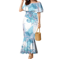 Aotearoa Maori Koru Curves Mermaid Dress Aqua Paua Shell
