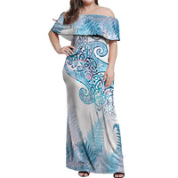 Aotearoa Maori Koru Curves Off Shoulder Maxi Dress Aqua Paua Shell LT7 Women Blue - Polynesian Pride