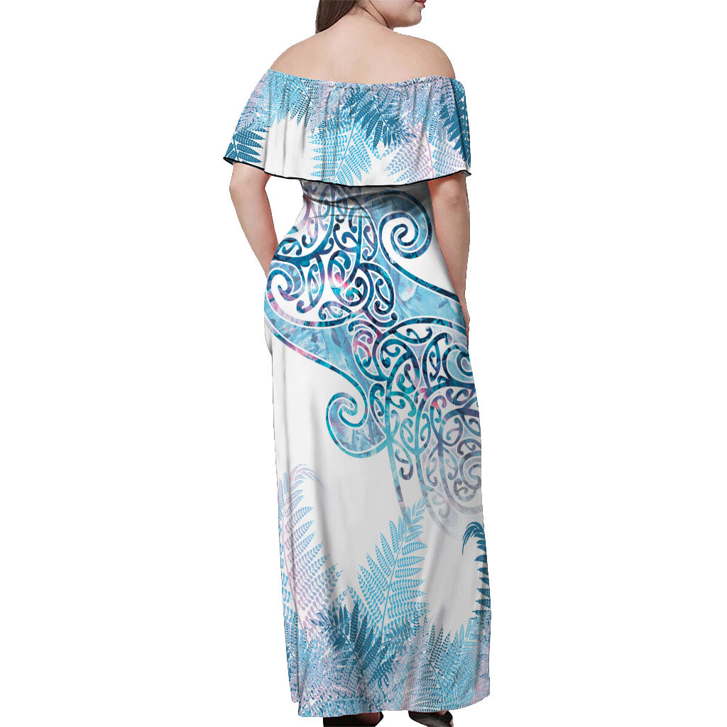 Aotearoa Maori Koru Curves Off Shoulder Maxi Dress Aqua Paua Shell LT7 - Polynesian Pride