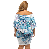 Aotearoa Maori Koru Curves Off Shoulder Short Dress Aqua Paua Shell LT7 - Polynesian Pride