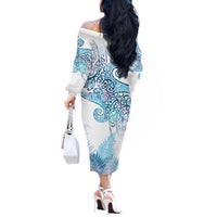 Aotearoa Maori Koru Curves Off The Shoulder Long Sleeve Dress Aqua Paua Shell LT7 - Polynesian Pride