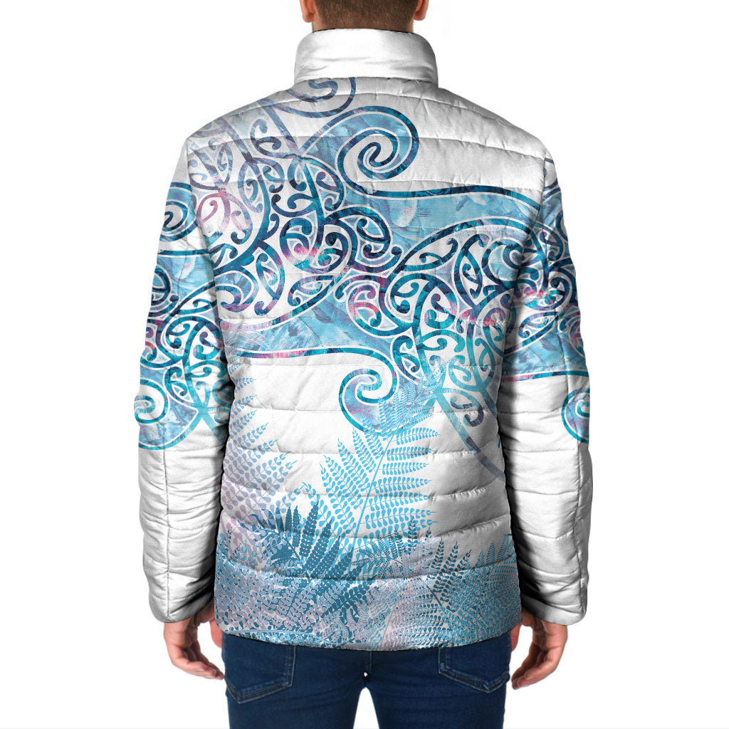 Aotearoa Maori Koru Curves Padded Jacket Aqua Paua Shell LT7 - Polynesian Pride