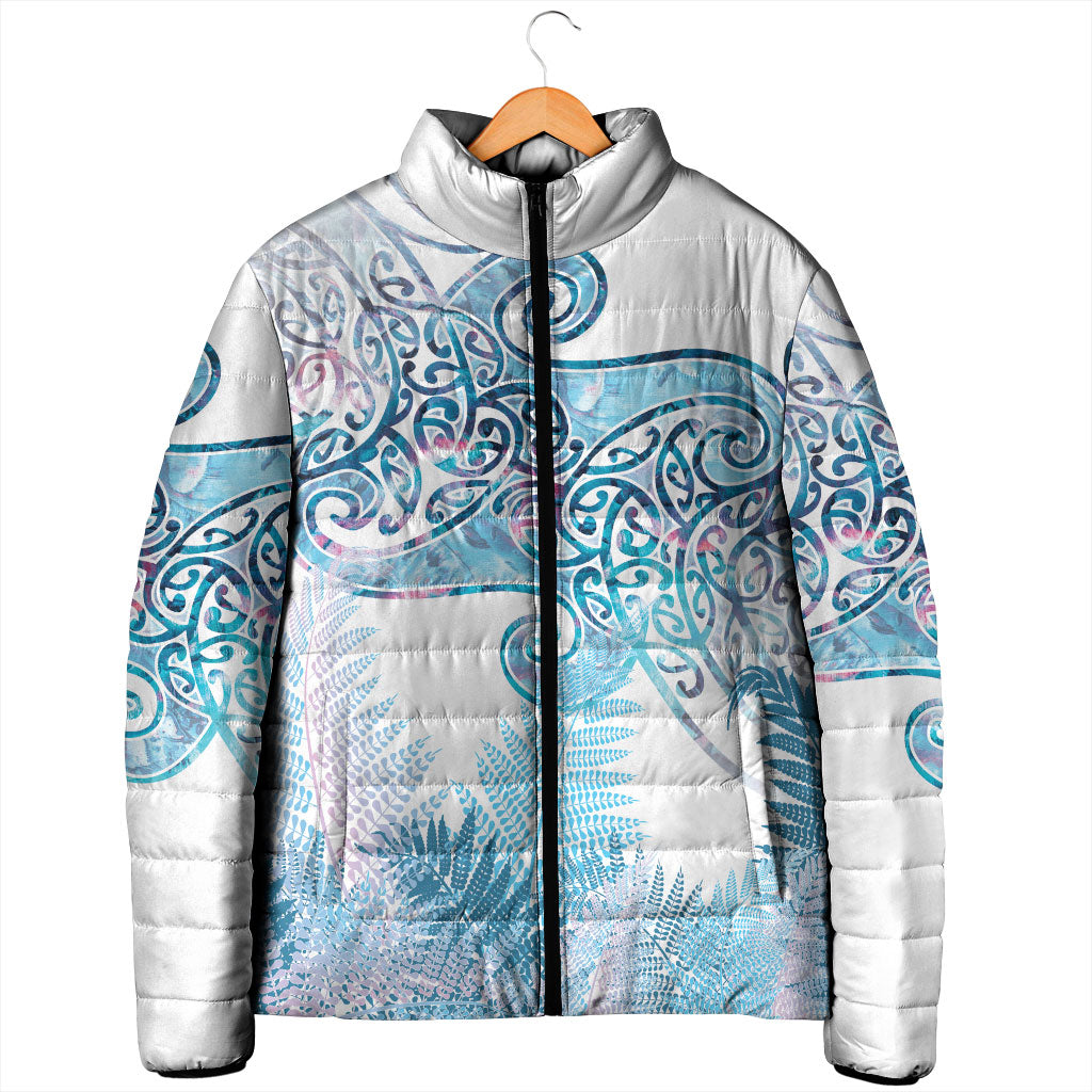 Aotearoa Maori Koru Curves Padded Jacket Aqua Paua Shell LT7 - Polynesian Pride
