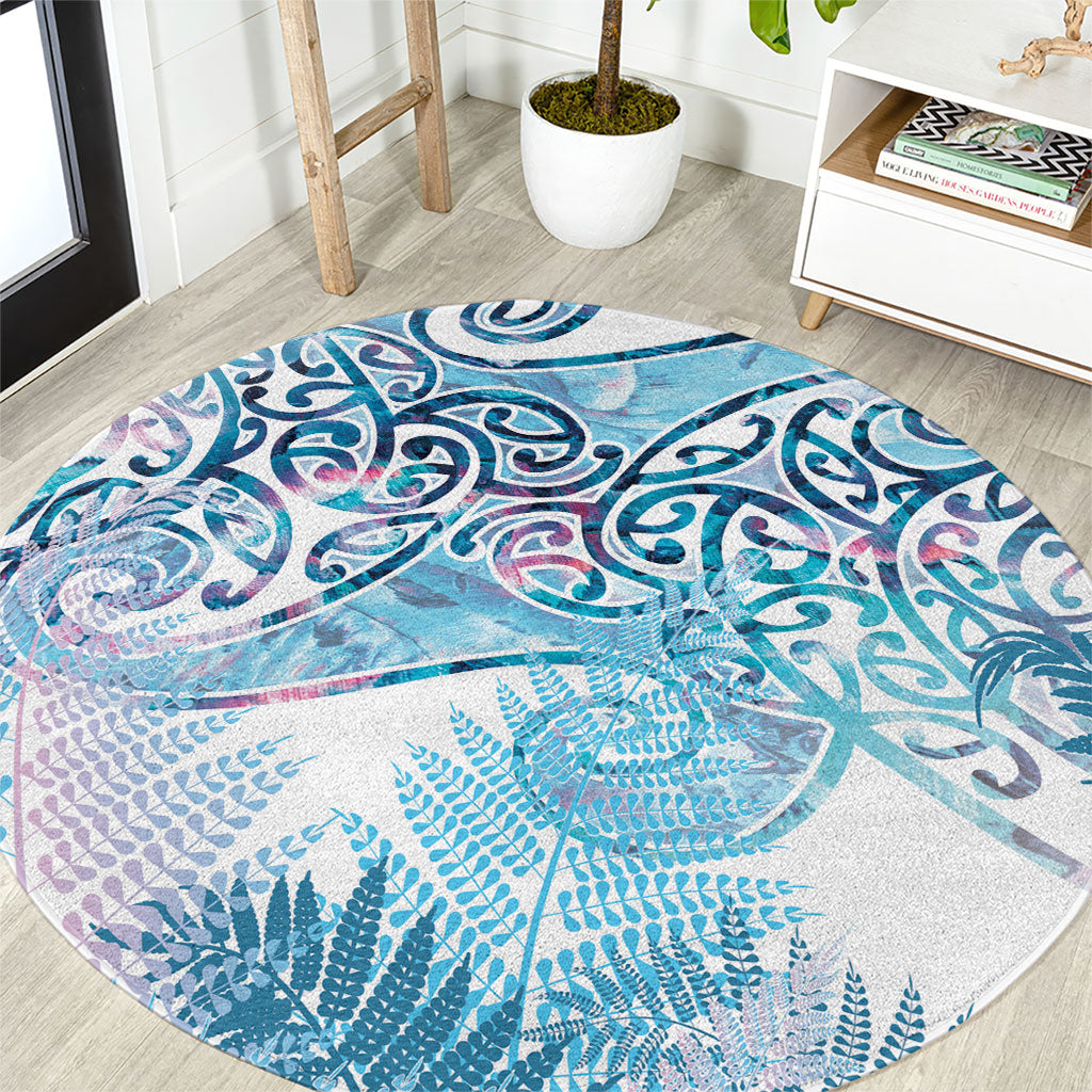 Aotearoa Maori Koru Curves Round Carpet Aqua Paua Shell LT7 Blue - Polynesian Pride