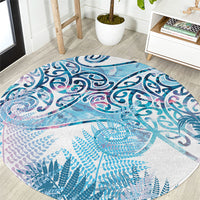 Aotearoa Maori Koru Curves Round Carpet Aqua Paua Shell LT7 Blue - Polynesian Pride