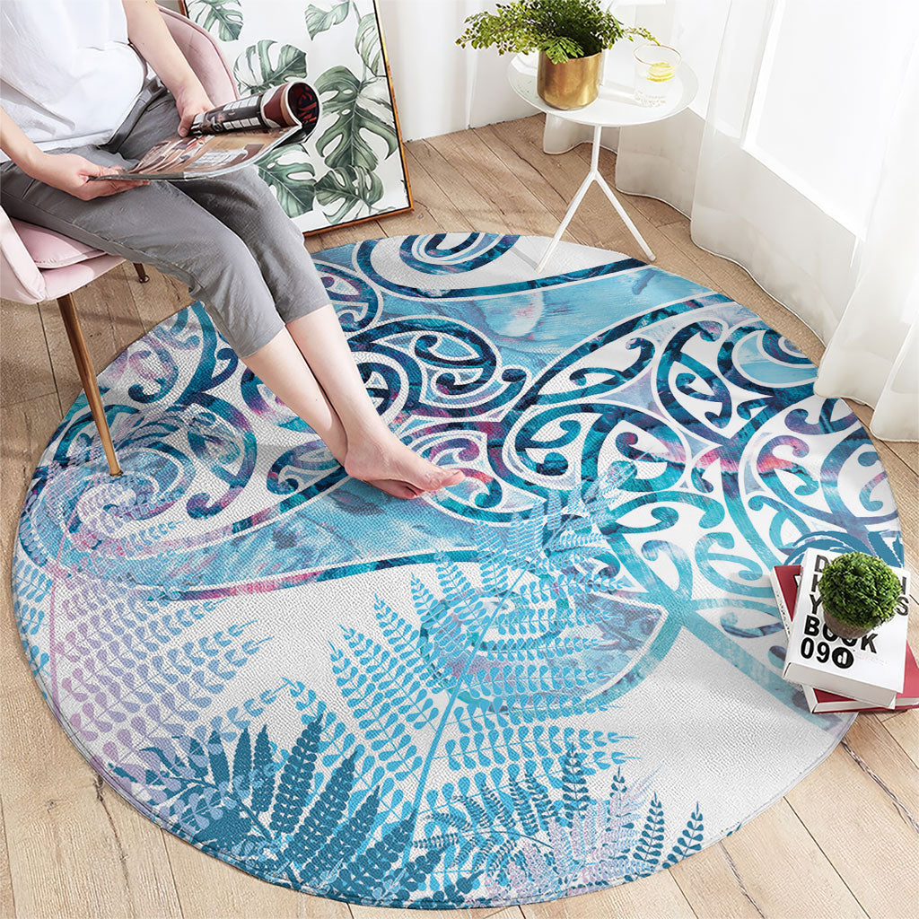 Aotearoa Maori Koru Curves Round Carpet Aqua Paua Shell LT7 - Polynesian Pride
