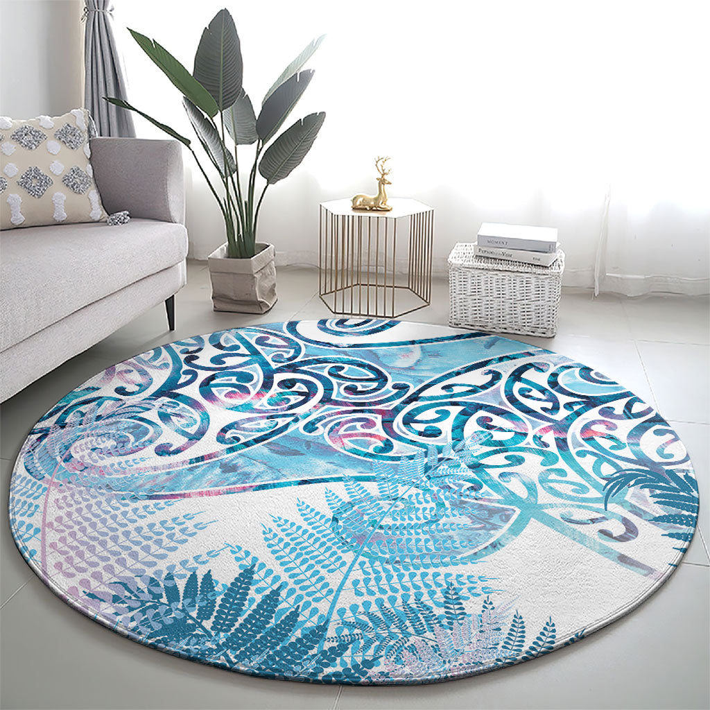Aotearoa Maori Koru Curves Round Carpet Aqua Paua Shell LT7 - Polynesian Pride