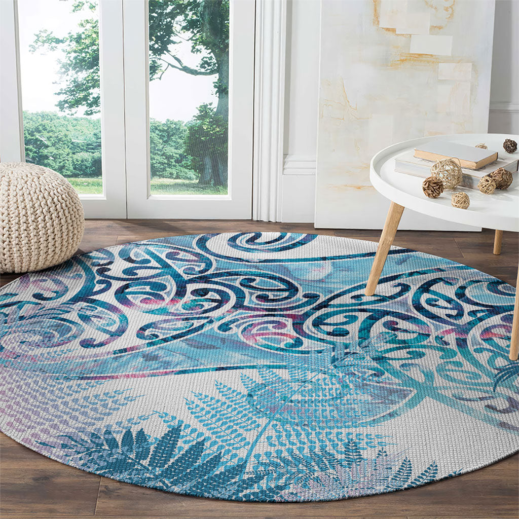 Aotearoa Maori Koru Curves Round Carpet Aqua Paua Shell LT7 - Polynesian Pride