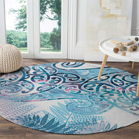 Aotearoa Maori Koru Curves Round Carpet Aqua Paua Shell LT7 - Polynesian Pride