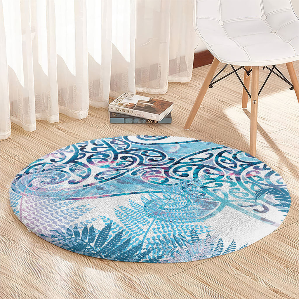 Aotearoa Maori Koru Curves Round Carpet Aqua Paua Shell LT7 - Polynesian Pride