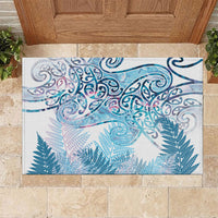 Aotearoa Maori Koru Curves Rubber Doormat Aqua Paua Shell