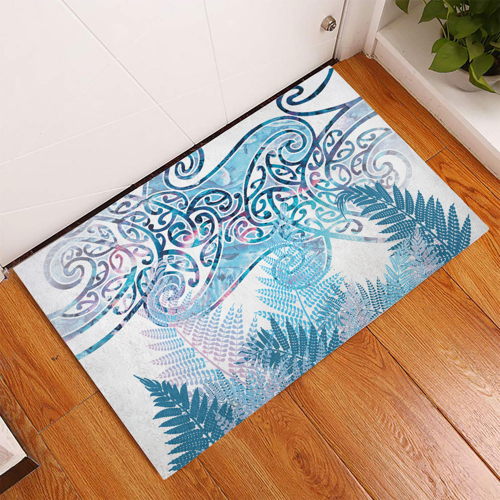 Aotearoa Maori Koru Curves Rubber Doormat Aqua Paua Shell