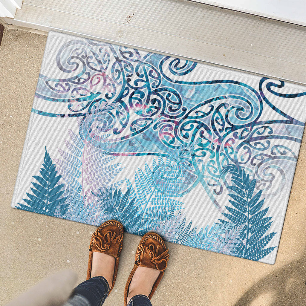 Aotearoa Maori Koru Curves Rubber Doormat Aqua Paua Shell