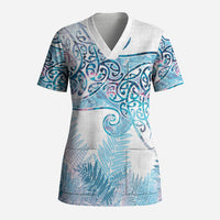 Aotearoa Maori Koru Curves Scrub Top Aqua Paua Shell LT7 Adult Blue - Polynesian Pride