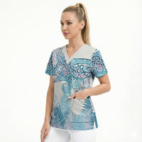 Aotearoa Maori Koru Curves Scrub Top Aqua Paua Shell LT7 - Polynesian Pride