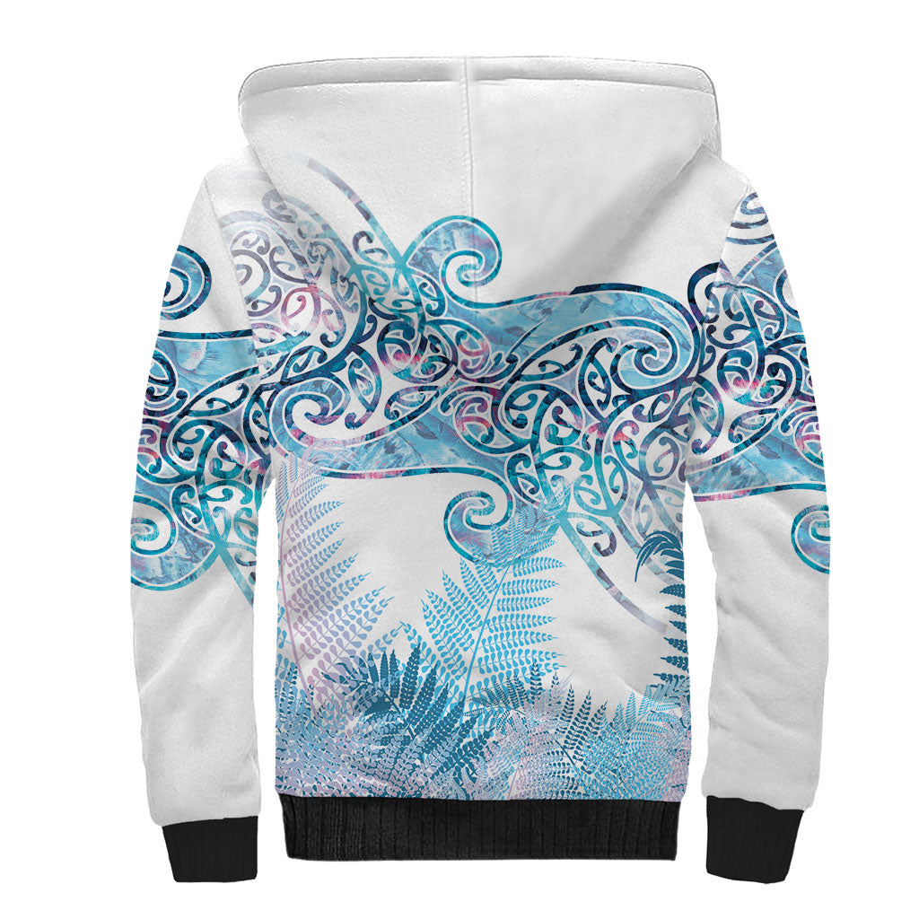 Aotearoa Maori Koru Curves Sherpa Hoodie Aqua Paua Shell