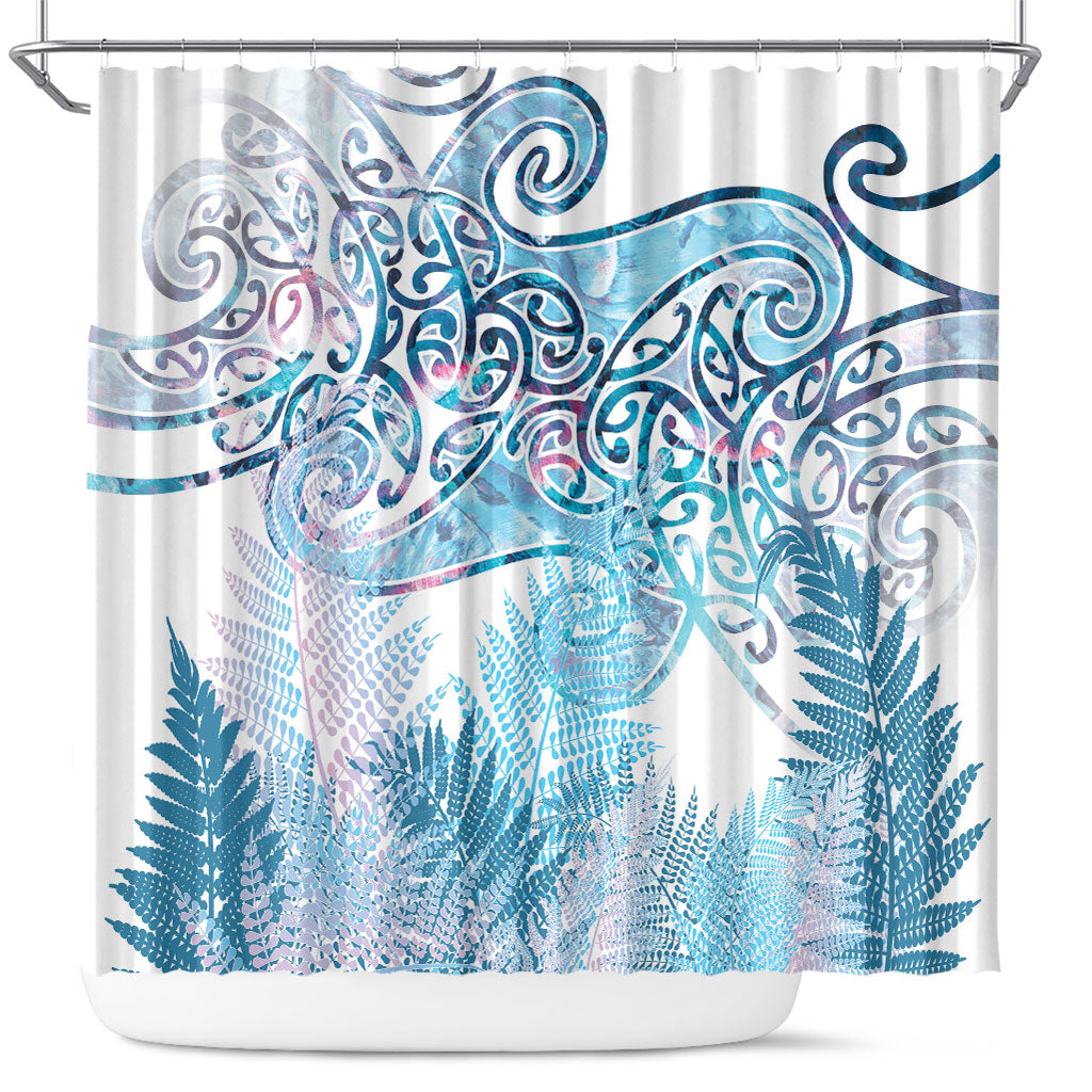 Aotearoa Maori Koru Curves Shower Curtain Aqua Paua Shell LT7 Blue - Polynesian Pride