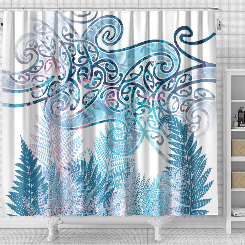 Aotearoa Maori Koru Curves Shower Curtain Aqua Paua Shell LT7 - Polynesian Pride