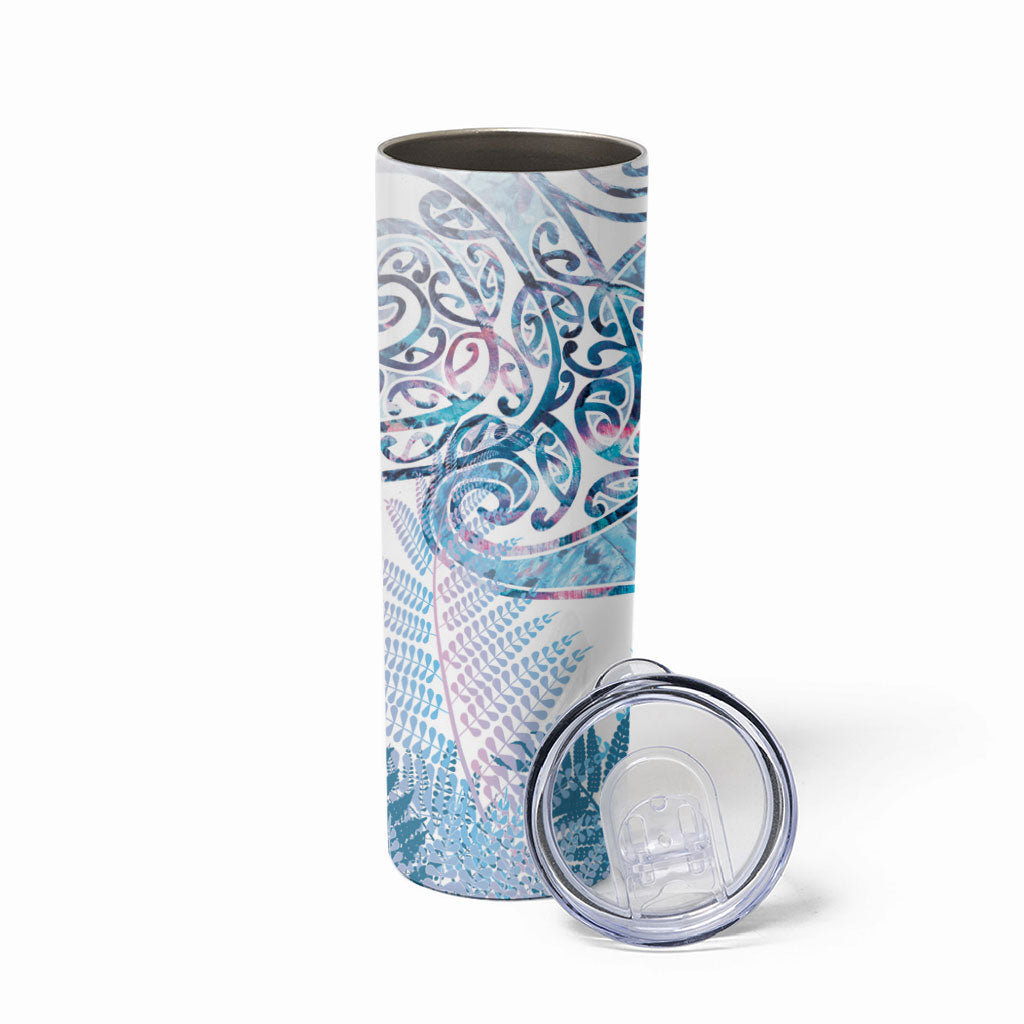 Aotearoa Maori Koru Curves Skinny Tumbler Aqua Paua Shell LT7 - Polynesian Pride