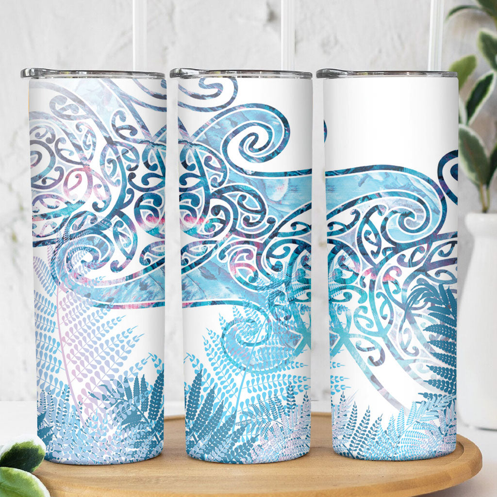 Aotearoa Maori Koru Curves Skinny Tumbler Aqua Paua Shell LT7 - Polynesian Pride