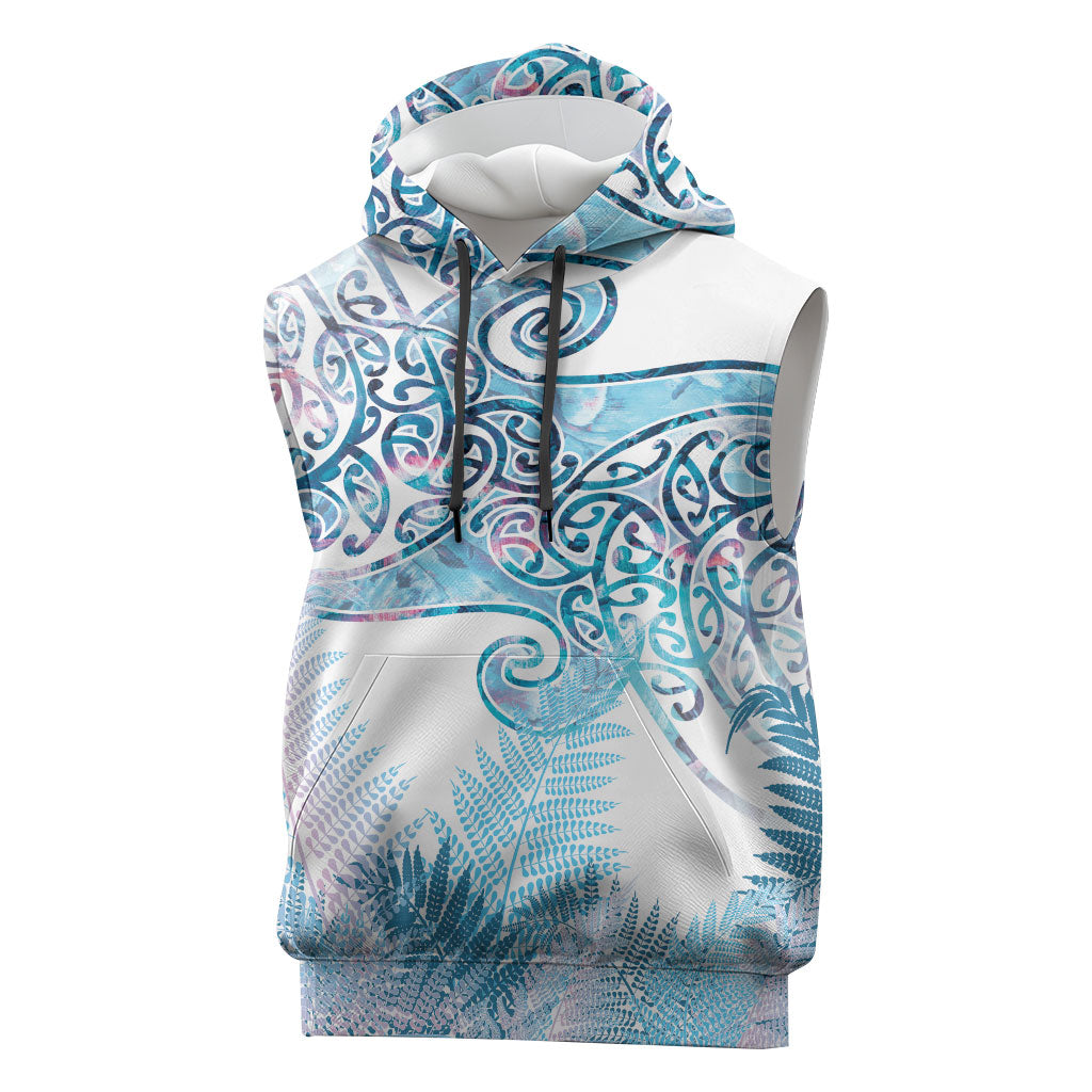 Aotearoa Maori Koru Curves Sleeveless Hoodie Aqua Paua Shell LT7 Blue - Polynesian Pride